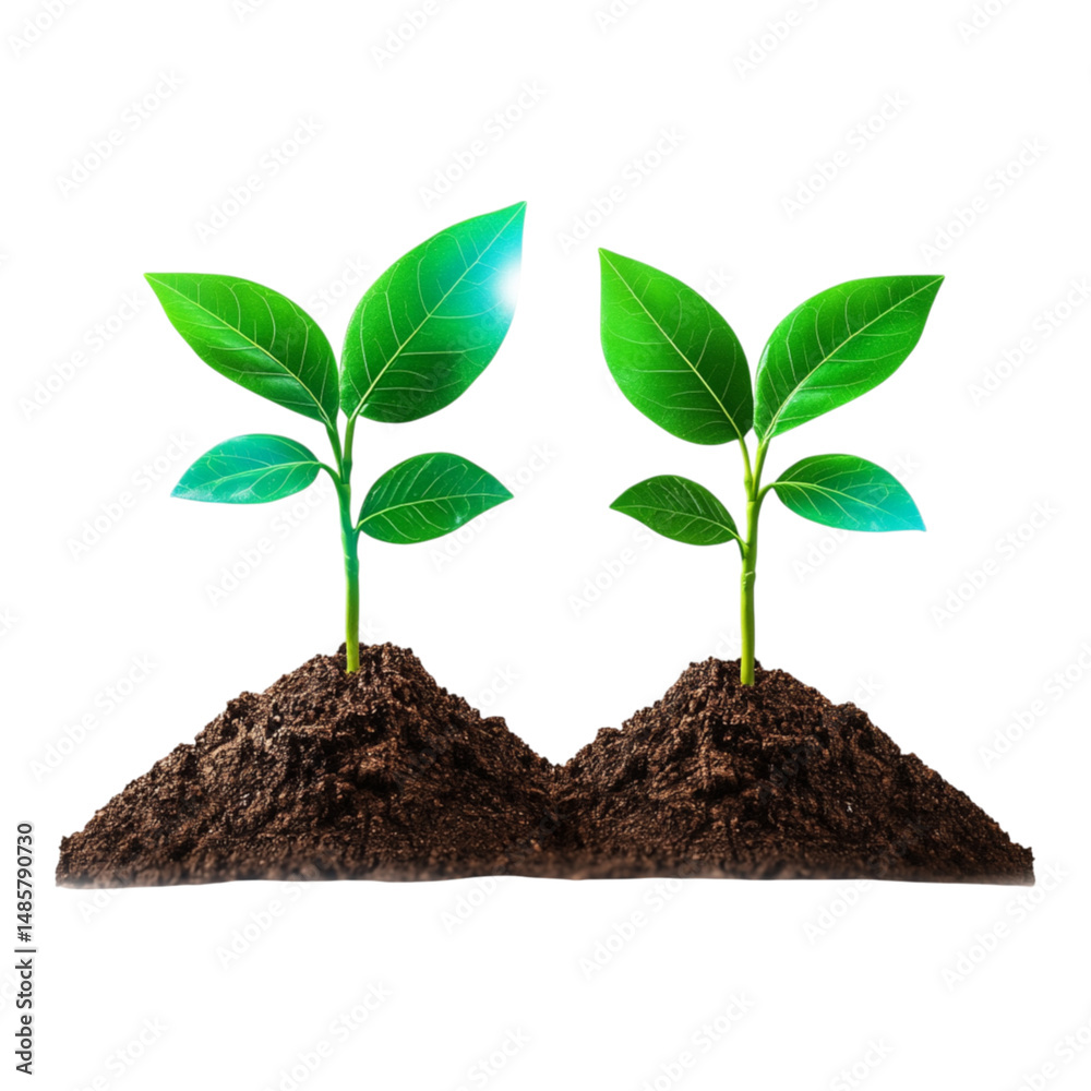 Fototapeta premium Fresh Green Sprouts Growing from Rich Soil with Bright Leaves
