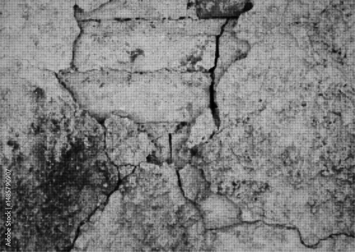 Large vector halftone cracked concrete wall with a transparent background