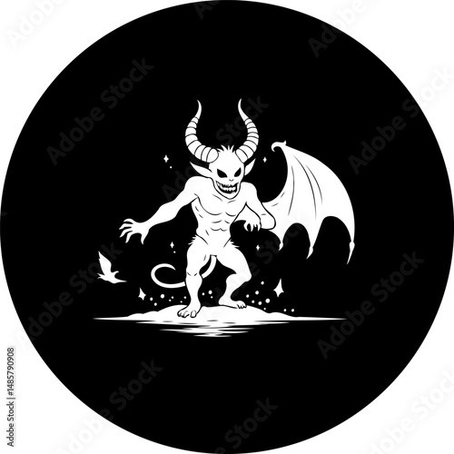 Monochrome demon illustration, evoking mythical narratives and symbolic undertones