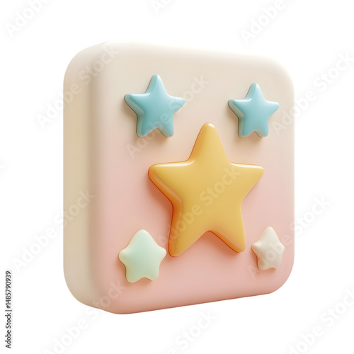 Cheerful, pastel-toned square icon with three-dimensional stars.