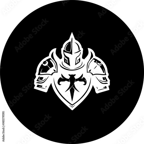 Medieval Knight emblem on a black circular background for Gaming avatar