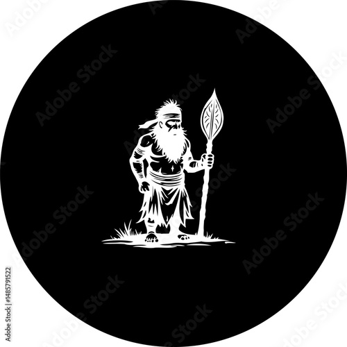 Silhouette of a Tribal Warrior Standing Tall With a Spear on Black Backdrop
