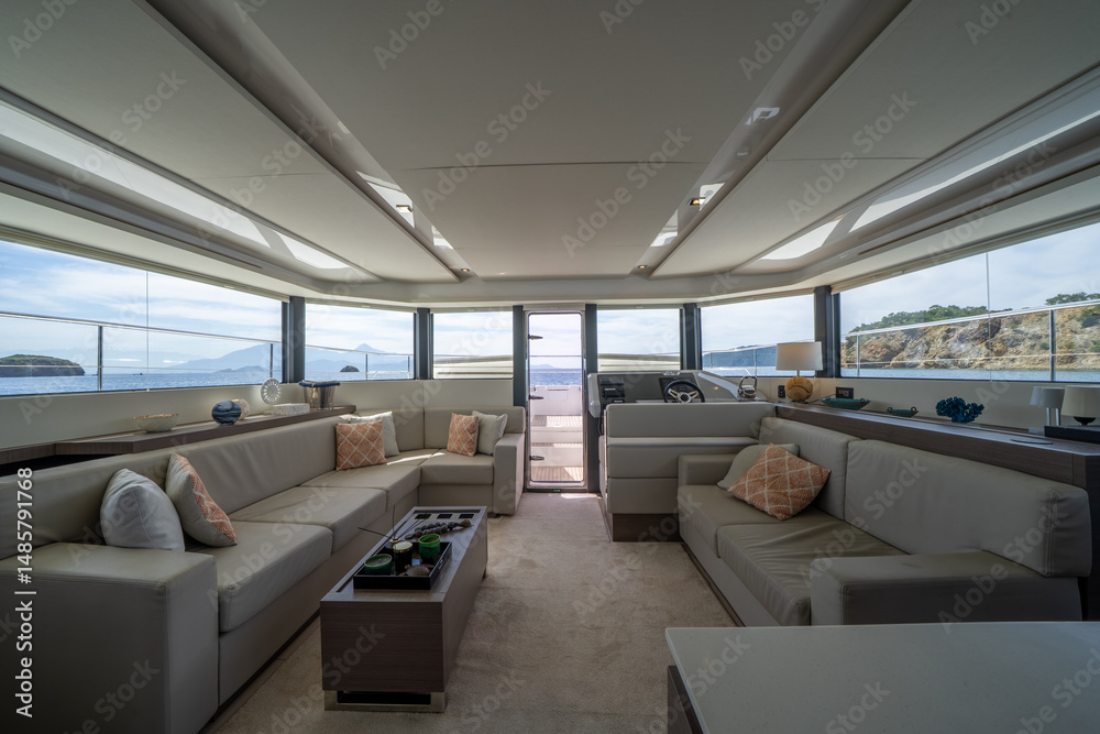 Fototapeta premium Interior of a Luxury Catamaran with Modern Design and Comfort