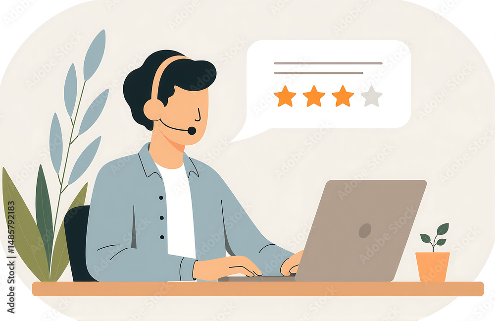 customer positive conversation tech support rates experience stars animated flat design customer positive conversation tech support rates experience stars animated flat design