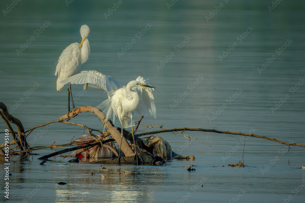 Obraz premium The great egret (Ardea alba) on branch