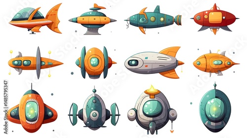 Variety of Cartoon Spaceship Designs for Futuristic Sci-fi Concepts