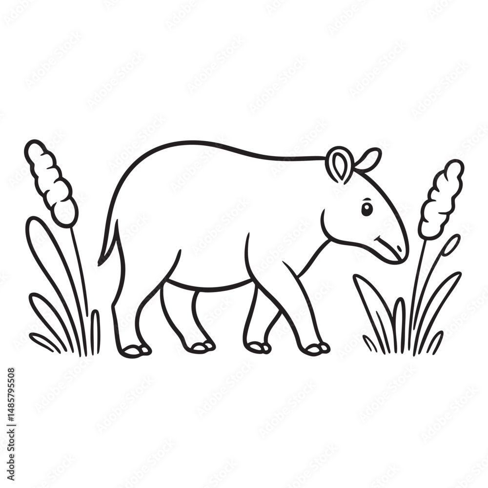 Obraz premium A tapir walking near tall grass in a forest clearing