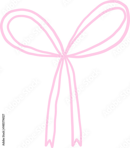 Flat rectangular bow with long ribbon tails