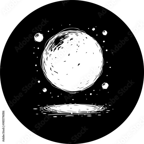 Abstract celestial body illustration in black and white simplistic cosmic view