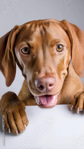 Wallpaper Mural Happy dog with a joyful expression looking at the camera in a studio setting during daytime Torontodigital.ca
