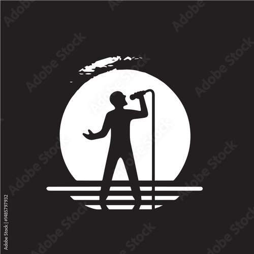 silhouette of a person singing, editable vector image