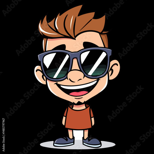 Cartoon Character with Sunglasses: A vibrant illustration of a cheerful cartoon character confidently donned with stylish sunglasses. Showcasing happiness and fashion statement