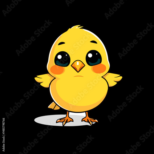 Cute Cartoon Chick: A charming cartoon illustration of a fluffy, yellow chick with big, endearing eyes. This image is designed for kids, babies, or all kind of cute illustration needs.