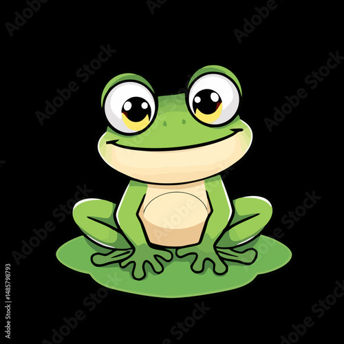 Charming Frog on Lily Pad: A cheerful green frog sits contentedly on a lily pad. Its big, bright eyes and serene smile radiate joy and peace in nature. 