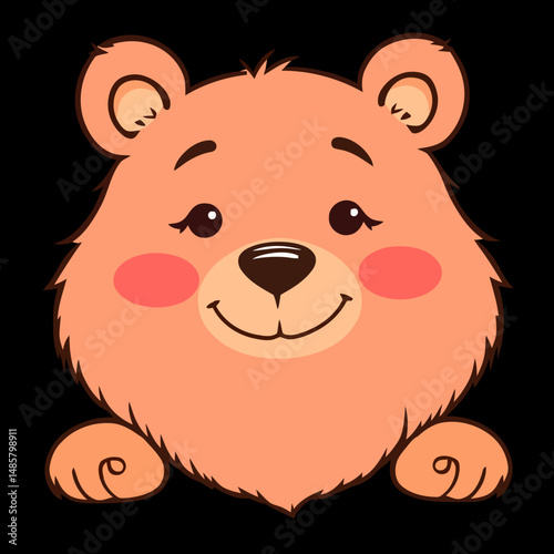 Friendly Bear Portrait: A close-up, charming cartoon bear portrait, exuding warmth, friendliness, and a touch of cuteness with a delightful smile, soft fur, and inviting eyes.