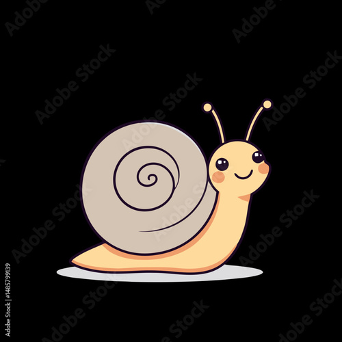 Whimsical Snail Illustration: A charming illustration of a snail, exuding friendliness with its joyful expression and simple design.