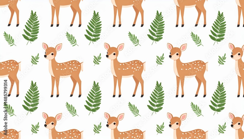 Naklejka premium Elegant deer silhouette with lush fern leaf pattern, natureinspired design for wildlife art and decorative projects