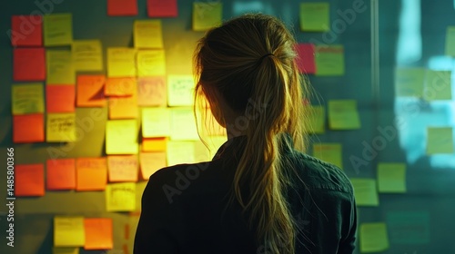UX expert mapping user journey on sticky notes, clean wall