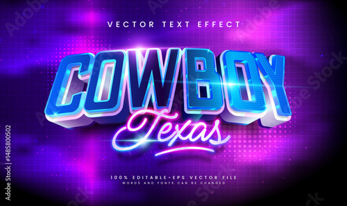 3d Elegant Cowboy Editable Vector Text Effect. Suitable for Night Live Theme.