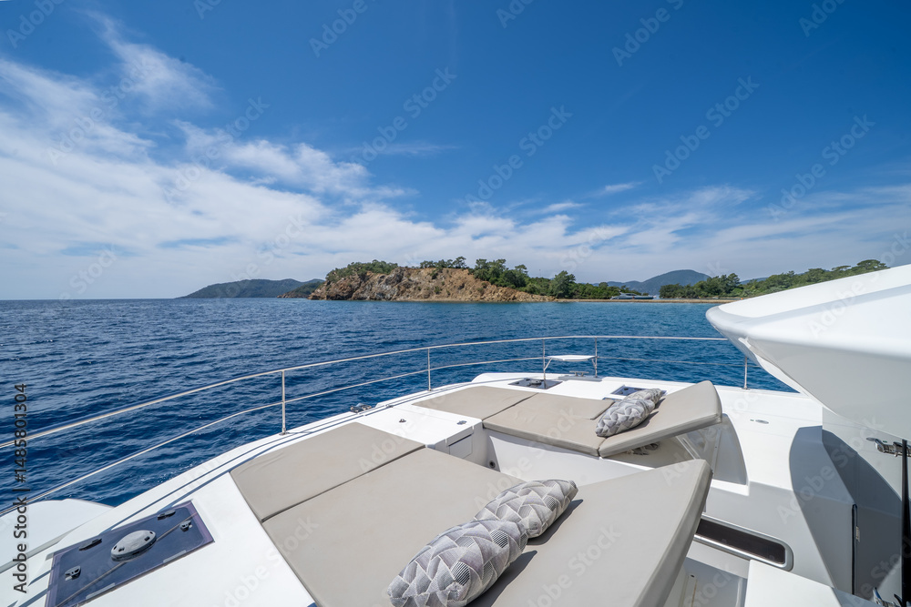 Fototapeta premium Interior of a Luxury Catamaran with Modern Design and Comfort