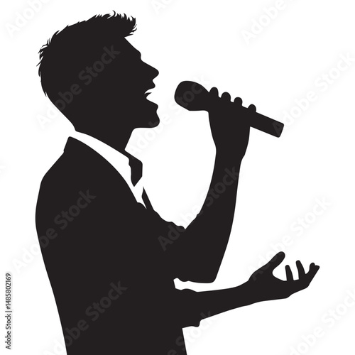 silhouette of a person singing, editable vector image