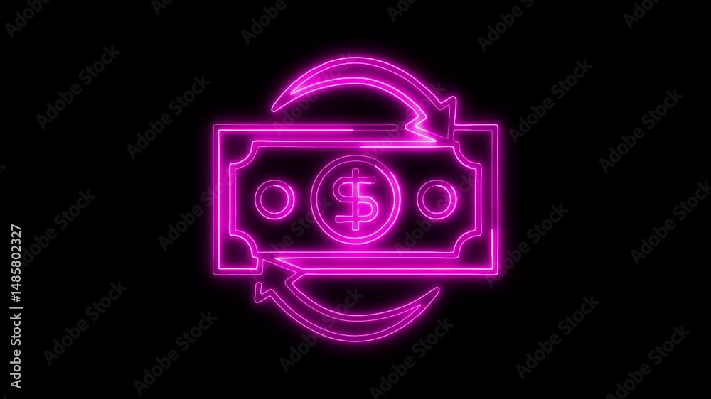 Neon Money Exchange icon isolated on black background HD Video motion graphic animation