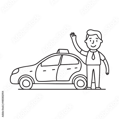 A taxi pulled over beside a passenger waving on the curb photo