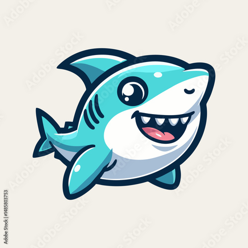 Vector Cartoon Illustration of Shark Mascot Character in Blue for Esport Team Logo Badge Emblem Aggressive Predator Marine Sea Animal Dangerous Hero Cute Funny Underwater Gaming Wild Animal Icon Print