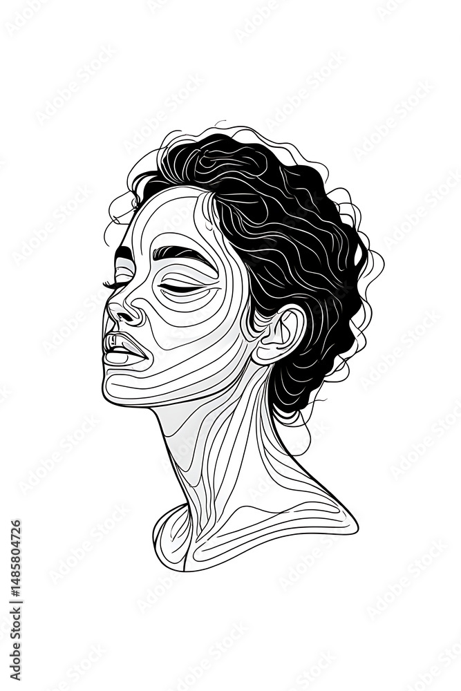 Vector illustration of female profile with curls set on white background. Vector illustration of female profile with curls set on white background.