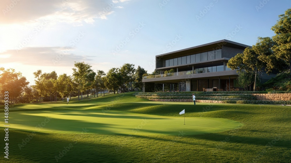 Fototapeta premium modern golf course clubhouse and green