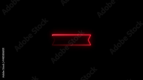 Animated red neon shape glowing against black background abstract design template