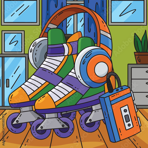 Roller Skates and Headphones Colored Cartoon 