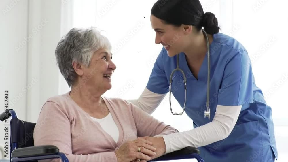 custom made wallpaper toronto digitalCompassionate Caregiver Interacts with Smiling Elderly Woman in Wheelchair in Bright Indoor Setting
