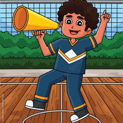 Male Cheerleader Cheering Colored Cartoon 