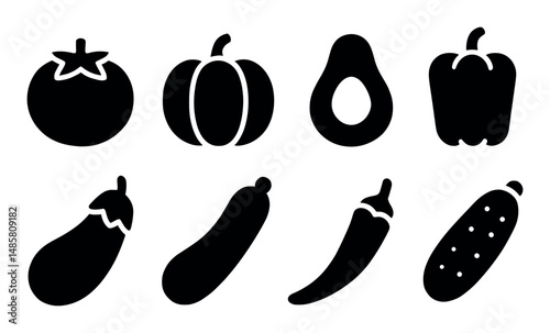 Silhouette icons of various vegetables in simple black and white