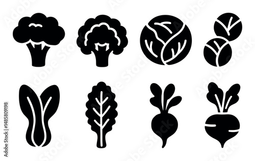 Silhouette icons of various vegetables on white background