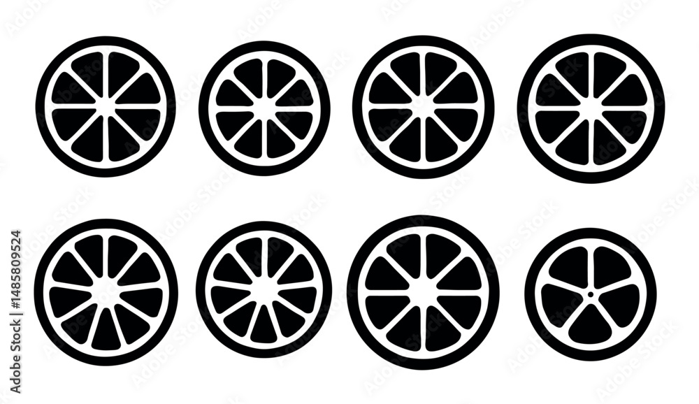 Black and white citrus slices pattern - geometric circular design