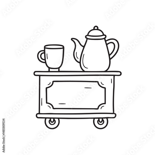 A teapot and a milk jug on a restaurant cart