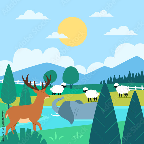 illustration of animals in the meadow