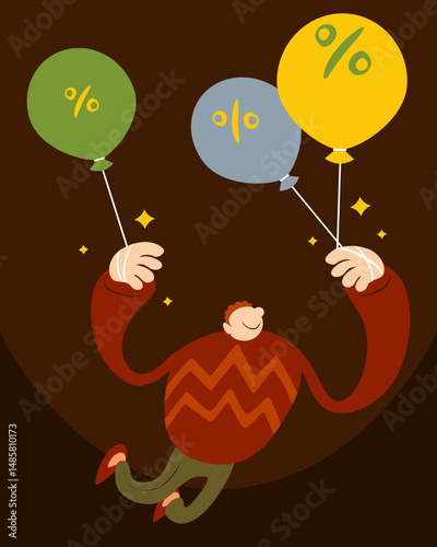 illustration of a person being blown away by a balloon