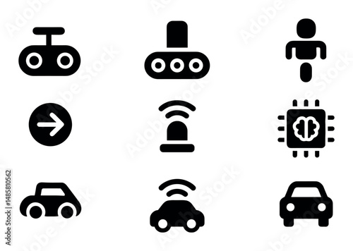 Set of technology icons: ai, robots, cars, and wireless symbols