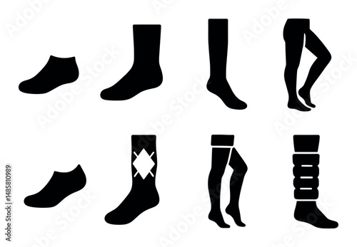 Different sock and legging styles in various silhouettes display