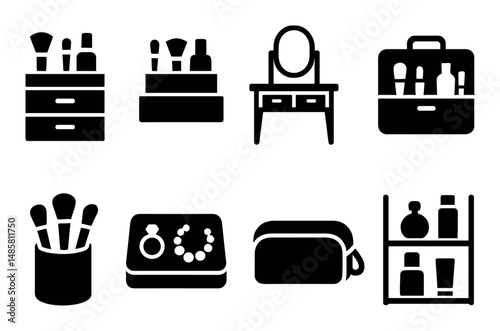 Makeup and accessories icons set for beauty and fashion themes