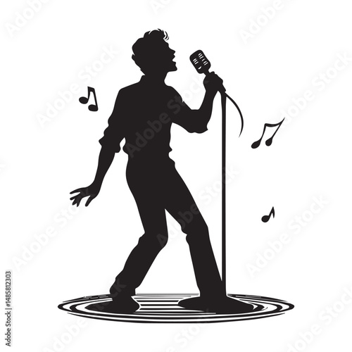silhouette of a person singing, editable vector image