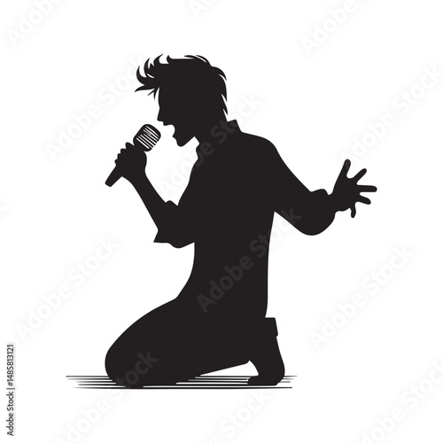 silhouette of a person singing, editable vector image