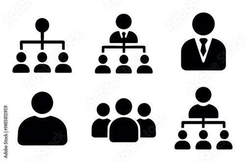 Business organization icons: hierarchy and team management symbols