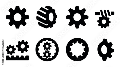 Various gear icons set for mechanical and engineering design