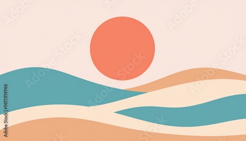 Wallpaper Mural Pastel Pixelated Landscape With Sun And Waves Torontodigital.ca