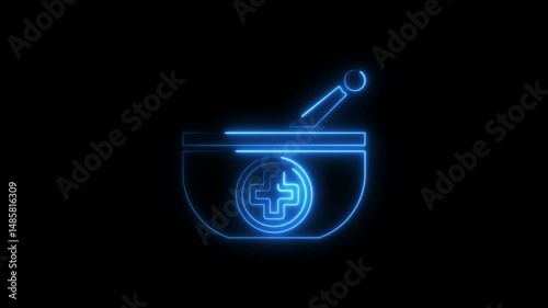 Animated neon blue pharmacy symbol on black background for healthcare concepts