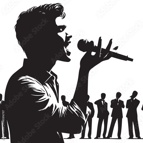 silhouette of a person singing, editable vector image